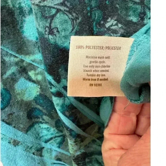 Decree Womens L Y2K Geometric Top Teal Tattoo Print Long Sleeve 2000s Grunge - Picture 6 of 9